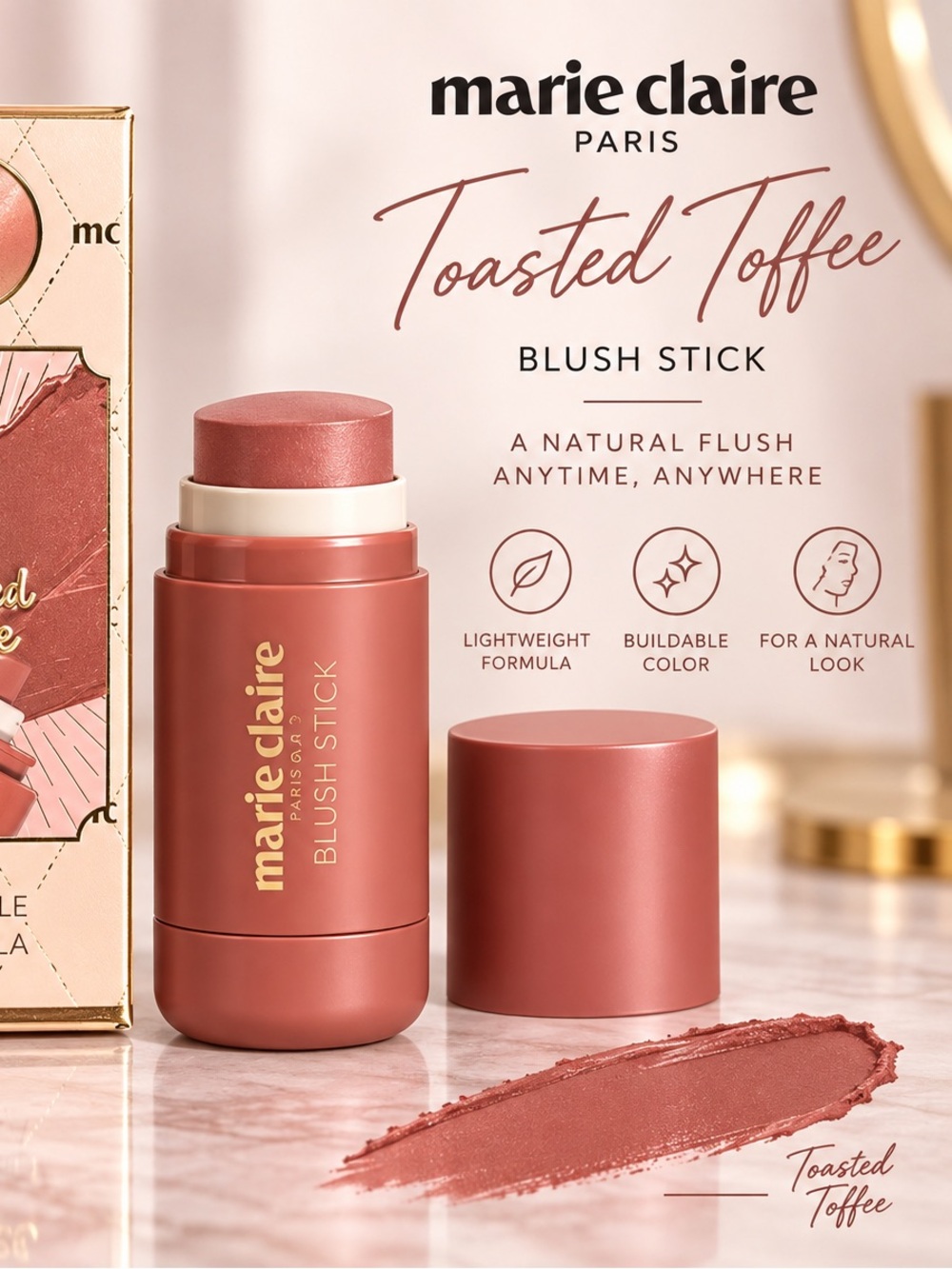 Marie Claire Paris Toasted Toffee Blush Stick Buildable Formula